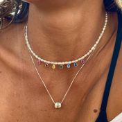 Chakrasana - 7 Colorful Sterling Silver drops Pearl Necklace