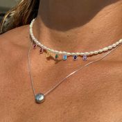 Chakrasana - 7 Colorful Sterling Silver drops Pearl Necklace