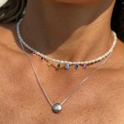 Chakrasana - 7 Colorful Sterling Silver drops Pearl Necklace