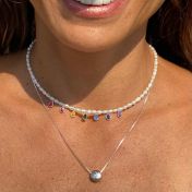 Chakrasana - 7 Colorful Sterling Silver drops Pearl Necklace