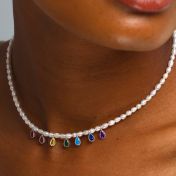 Chakrasana - 7 Colorful Sterling Silver drops Pearl Necklace