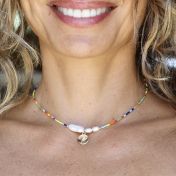 BE STRONG - 14K Gold vermeil pendant with baroque pearl necklace