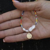 BE STRONG - 14K Gold vermeil pendant with baroque pearl necklace